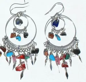 Boucles d'oreilles en argent alpha de cristaux colorés, bijou contemporain