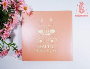 Oso de peluche de feliz cumpleaños con pastel 3D diseño personalizado tarjeta emergente artesanía de Vietnam al por mayor - Product Image 6