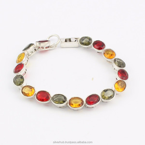 Multi Stone Luxury Classic Bracelet 925 Sterling Silver Natural Oval Gemstone Jewelry Unique Handmade Gift Her Elegant - Product Image 1