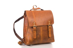 Sac à dos unisexe anti-vol 100% en cuir véritable unisexe avec fermeture à glissière, sac à dos à bandoulière avec motif de lettres - Product Image 2