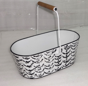 Cubo de metal decorativo de alta calidad, caja de lata con forma ovalada, contenedor de cubo con mango - Product Image 4