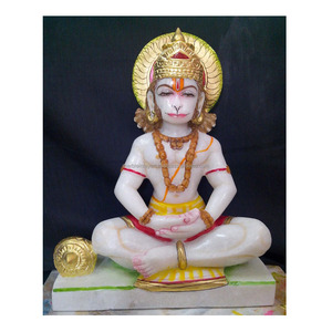 Estatua de mármol blanco Hanuman sentado - Product Image 1