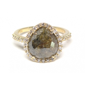 การออกแบบล่าสุด1.55กะรัตแฟนซีลูกแพร์รูปเกลือและพริกไทยแหวนเพชรที่มีรัศมีสำหรับหมั้น14พันทองสีเหลือง - Product Image 1