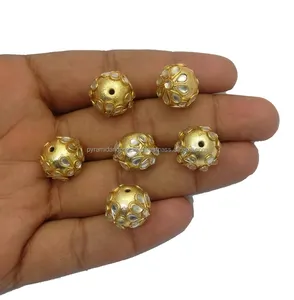 Kundan Work Gold Plated Metal Round Ball - Jewelry Making Bead