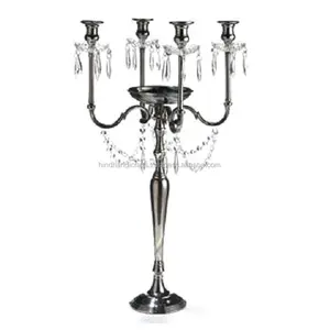 5 Lite Wedding Decoration Candelabra with Hanging Crystals | Decorative Candelabra For Wedding And Parties Supplier from India