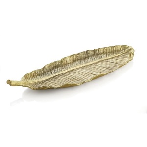 ชามทองตกแต่งลายใบไม้ยาวสำหรับตกแต่งบ้าน,จานอาหารทะเลใบสีทองหรูหราไม่ซ้ำใครสไตล์คลาสสิก - Product Image 1