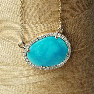 สร้อยคอเพชรเทอร์ควอยซ์แท้สีขาว14K สีเหลืองทอง - Product Image 1