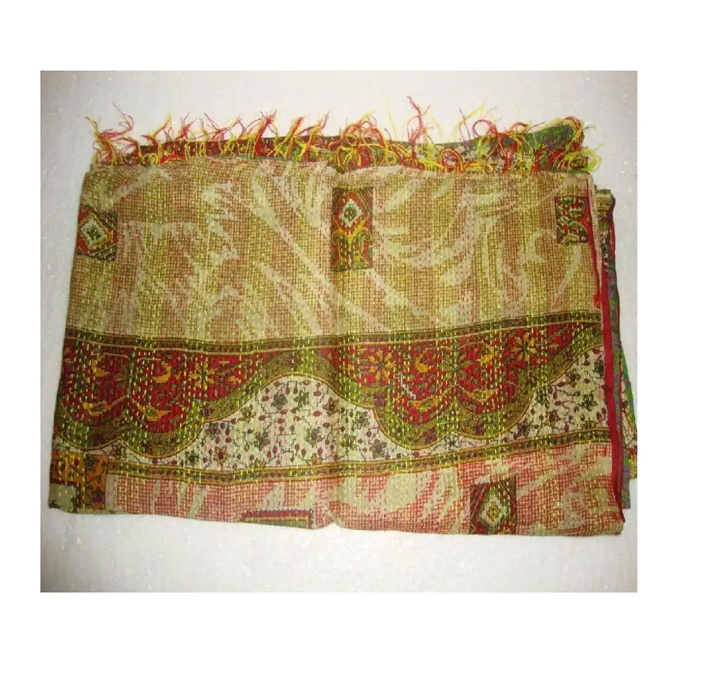 Wholesale Handmade Vintage Kantha Fabric Hand Quilted Reversible Scarf Silk Scarf Hijab Shawl Stole