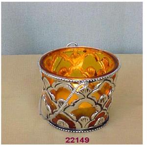 Bougeoir votif en laiton argenté et verre jaune - Product Image 1