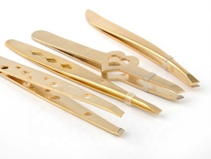 Pincettes à sourcils fantaisie en acier inoxydable de qualité médicale de haute qualité en titane plaqué or - Product Image 2