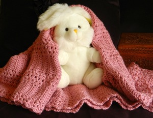 Brand new, handmade girl's pink crochet baby blanket throw - machine washable - Product Image 1