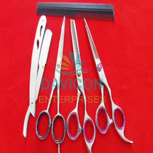 Lot de ciseaux à cheveux professionnels, outil de couleur noir et rose, anneaux réglables, crochets pour barbier ou barbe, ciseaux à bord amincissant - Product Image 1