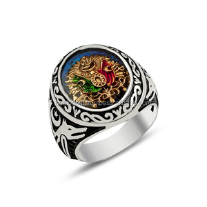 925K Sterling <b>Silver</b> Ottoman Arms Blue Enamel <b>Men</b> <b>Ring</b> - Product Image 1