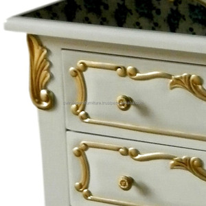 Furniture Hand Carved <b>Wood</b> Nightstand With Mirror Top French Style - Product Image 6