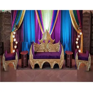 阿拉伯语婚礼舞台沙发亚洲婚礼家具出售印度婚礼木制雕花沙发套装