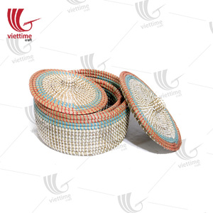 Atractiva Cesta Vietnamita de Mimbre de Algas Marinas y Tejido de Hilo Plástico con Tapa - Product Image 4