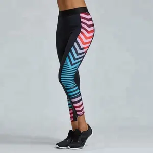 Legging olahraga wanita, legging wanita pinggang tinggi, celana sublimasi, Legging Gym, dan celana Yoga motif garis tebal hangat