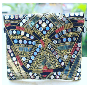 Pochette élégante vintage Banjara perlée à la main avec motifs de pièces de monnaie, style bohème gitan, en tissu de coton, accessoire pour robes féminines, miroir - Product Image 2