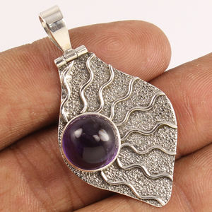 Ethnic Design 925 Solid Sterling Silver <b>Pendant</b> Natural AMETHYST Round Gemstone Fine Jewelry <b>Pendant</b> - Product Image 1
