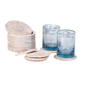 Set of <b>White</b> Rattan <b>Coasters</b> Made From Natural Rattan - Product Image 3