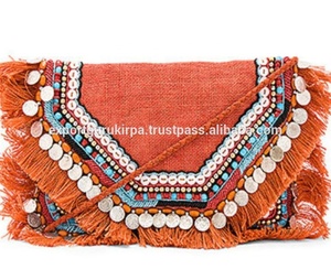 Sac pochette à pompon en jute écologique Designer Coin pour femmes - Product Image 3