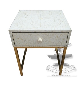 Mesa auxiliar con incrustaciones de hueso blanco de estilo industrial, patas de latón dorado, antiguo, para exteriores, hogar, Hotel, Hospital, apartamento, sala de estar - Product Image 2