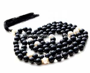 Черный оникс жемчуг 108 бусин Mala узелковые бусы ожерелье