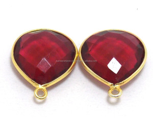 ทับทิมควอตซ์ชุบทอง18K 15x20มม. รูปทรงลูกแพร์ฝาเป็นข้อต่ออัญมณีธรรมชาติแบบแฮนด์เมด - Product Image 3