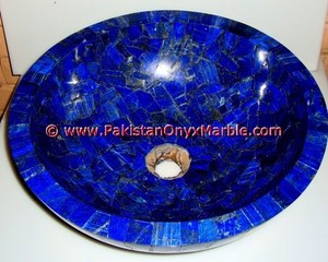 อ่างล้างหน้าหินกึ่งมีค่า Lapis Lazuli สีธรรมชาติอ่างล้างมือแบบหลุมเดียวก๊อกน้ำห้องครัวและห้องน้ำ - Product Image 5