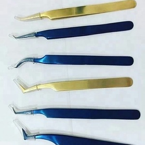 Pinzas para Extensión de Pestañas de Acero Inoxidable al por Mayor, con Recubrimiento de Plasma Azul y Dorado, Pinzas para Pestañas con Etiqueta Privada Personalizada - Product Image 1