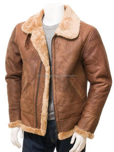 2019 chaqueta Bomber de piel de oveja genuina de alta calidad para hombres de talla grande transpirable Shearling para invierno - Product Image 3