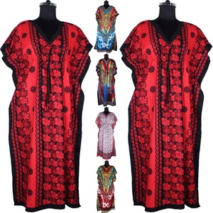 Robe longue en coton caftan Abaya Jilbab islamique de Dubaï Design tendance caftan en coton imprimé floral à la mode col en V Style décontracté - Product Image 1