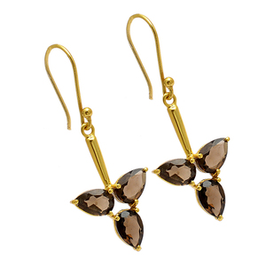 Boucles d'oreilles pendantes en argent sterling 925 avec pierre précieuse en quartz fumé véritable, bijoux faits à la main, plaqué or, fournisseur Casa De Plata - Product Image 2