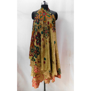 อินเดียแฮนด์เมดวินเทจผ้าไหมส่าหรีห่อรอบย้อนกลับสองชั้นกระโปรง - Product Image 4