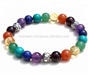 Pulsera estirable de cuentas redondas curativas de 7 Chakras Pulsera de moda natural personalizable - Product Image 3