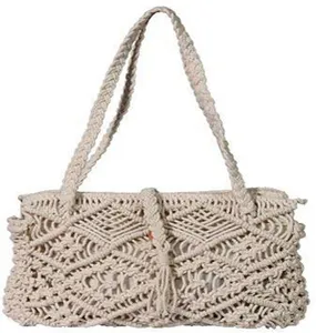 Bolso de mano de macramé Multicolor para mujer, bolsa de mano tejida Bohemia para playa - Product Image 1