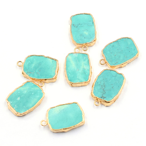 Green Howlite 18-20mm Rectangular Brass Pendant with Bail <b>Gold</b> Plated Jaipur Gem Factory EPP Model - Product Image 1