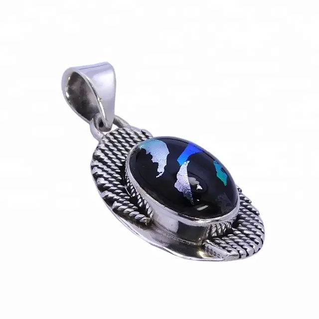 Модный новейший дизайн овальной формы 925 стерлингового серебра дихроичное стекло кулон ожерелье серебряные ювелирные изделия Поставщик
