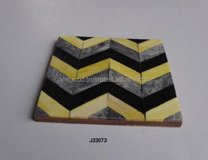 Three Colour Chevron Patron Cattle Bone Inlay Coaster Available in Other Colours Table Ware - Product Image 2