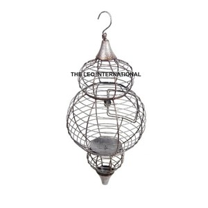 Alambre de hierro Metal forma redonda brillante polaco linterna usada hogar balcón jardín iluminación decoración linterna - Product Image 1