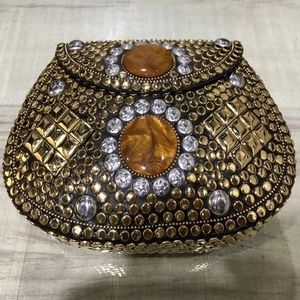 Best Quality Indian Natural <b>Mirror</b> and Stone Clutch Metal Bags With Orange Stone Direct From Manufacture - Product Image 3