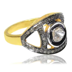 Polki Rose Cut Diamond Pave Gold Plated Silver Ring Jewelry Rose Cut Diamond Pave Gold Plated Silver Ring Jewelry