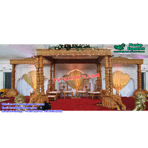 Mandap de mariage en bois avec base en forme d'éléphant, magnifique mandap de mariage en bois, design de mandaps de mariage hindou pour le Royaume-Uni et l'Australie - Product Image 1