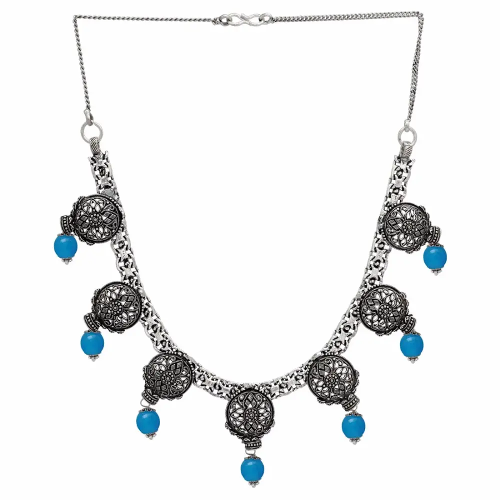 Aqua Color Imitation Pearl oxidierte traditionelle Halskette