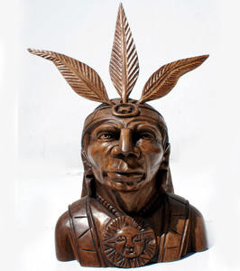 Atahualpa Chief Bust Hand Carved <b>Wood</b> Wooden Cedar Figurine <b>Sculpture</b> Ethnic Native Latin South American Folk Art - Product Image 1