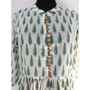 Hecho a mano indio mano bloque impresión damas diseñador vestido de las mujeres de minorías étnicas ropa vestidos de hendidura frontal de botón de Cerrar - Product Image 3