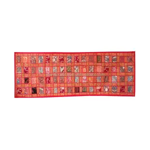 Traditional Indian Cotton Sari Patchwork Decorative Sequin Table Runner