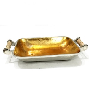 Nouvel Arrivage Design Royal De Luxe Métal Aluminium Cuivre Plaqué Nickel Fini Plateaux De Service Alimentaire pour La Maison Décoration De Table - Product Image 4