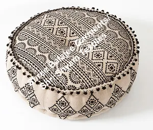 设计师轮印度奥斯曼纯棉绣花蒲团地板坐垫圆装饰刺绣脚凳