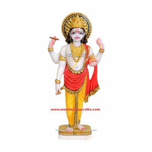 <b>Painted</b> Religious Makrana Marble Dhanvantari Statue - Product Image 1